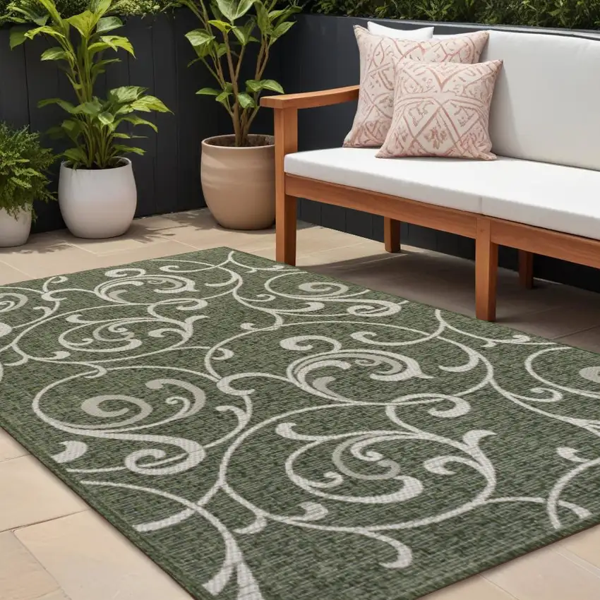 Green And Cream Floral Indoor Outdoor Area Rug Photo 1