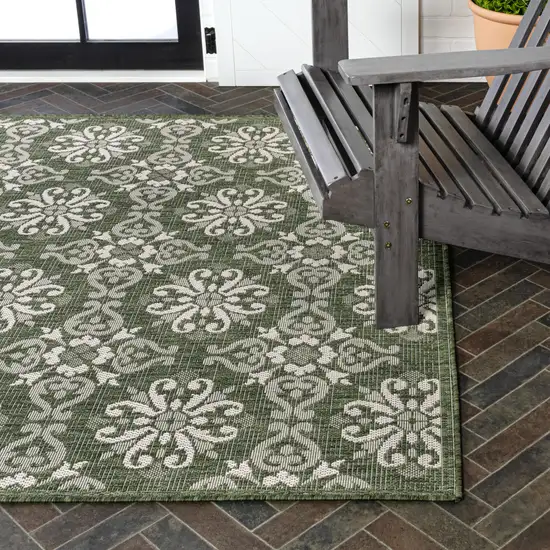 Green And Cream Floral Indoor Outdoor Area Rug Photo 9