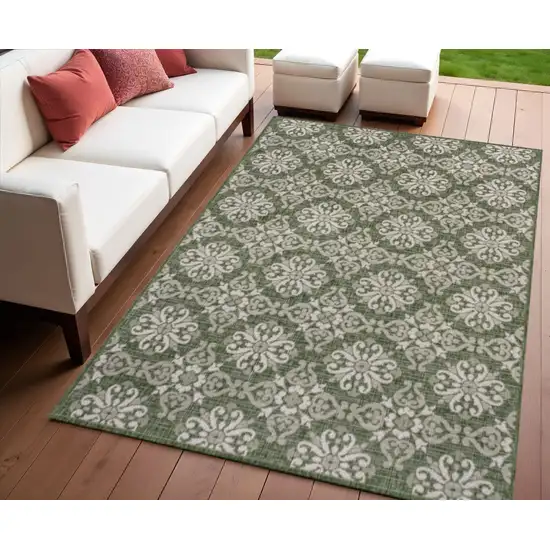 Green And Cream Floral Indoor Outdoor Area Rug Photo 1
