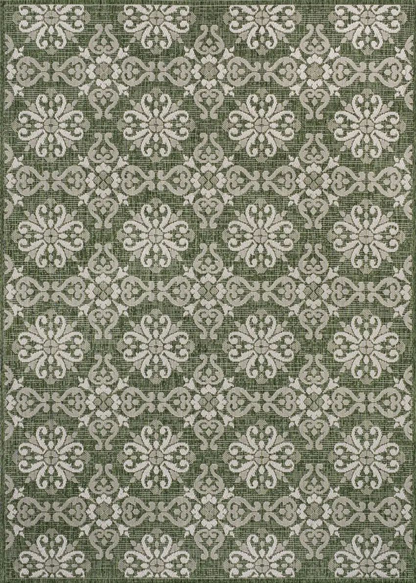 Green And Cream Floral Indoor Outdoor Area Rug Photo 1