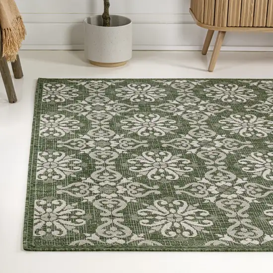 Green And Cream Floral Indoor Outdoor Area Rug Photo 6