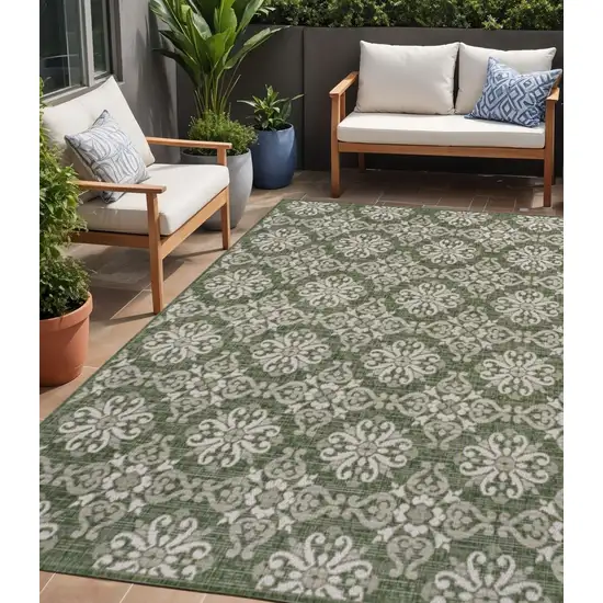 Green And Cream Floral Indoor Outdoor Area Rug Photo 1