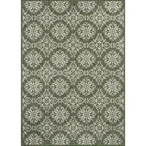 Photo of Green And Cream Floral Indoor Outdoor Area Rug