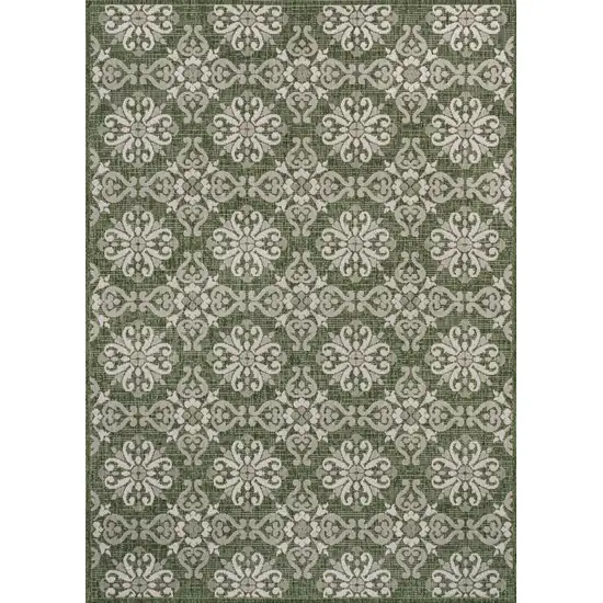Green And Cream Floral Indoor Outdoor Area Rug Photo 1