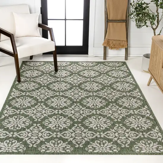 Green And Cream Floral Indoor Outdoor Area Rug Photo 7