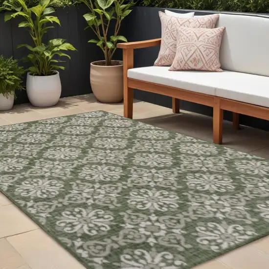 Green And Cream Floral Indoor Outdoor Area Rug Photo 1