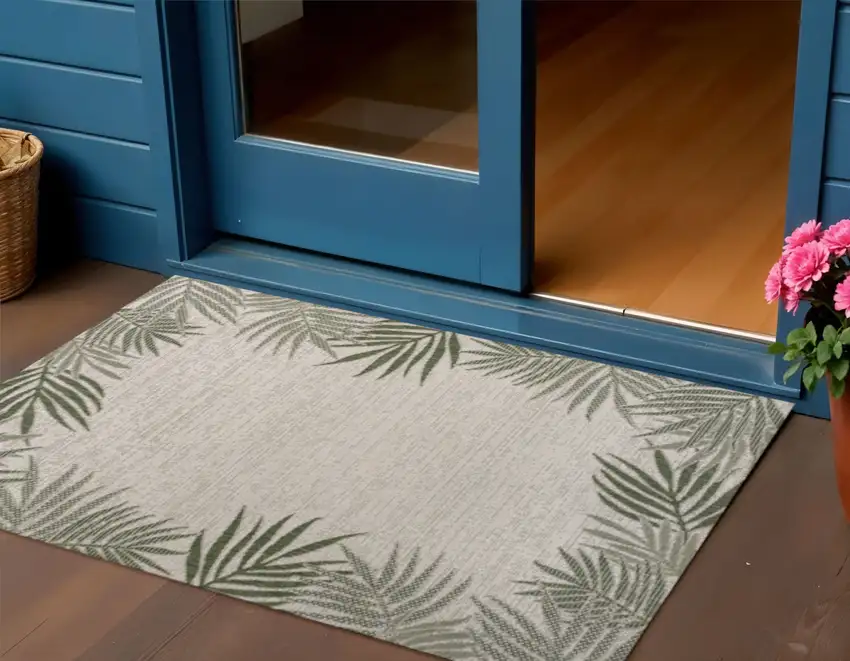 Green And Cream Floral Indoor Outdoor Area Rug Photo 1