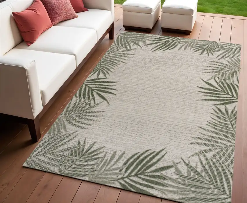 Green And Cream Floral Indoor Outdoor Area Rug Photo 1