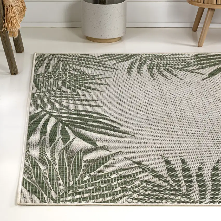 Green And Cream Floral Indoor Outdoor Area Rug Photo 6