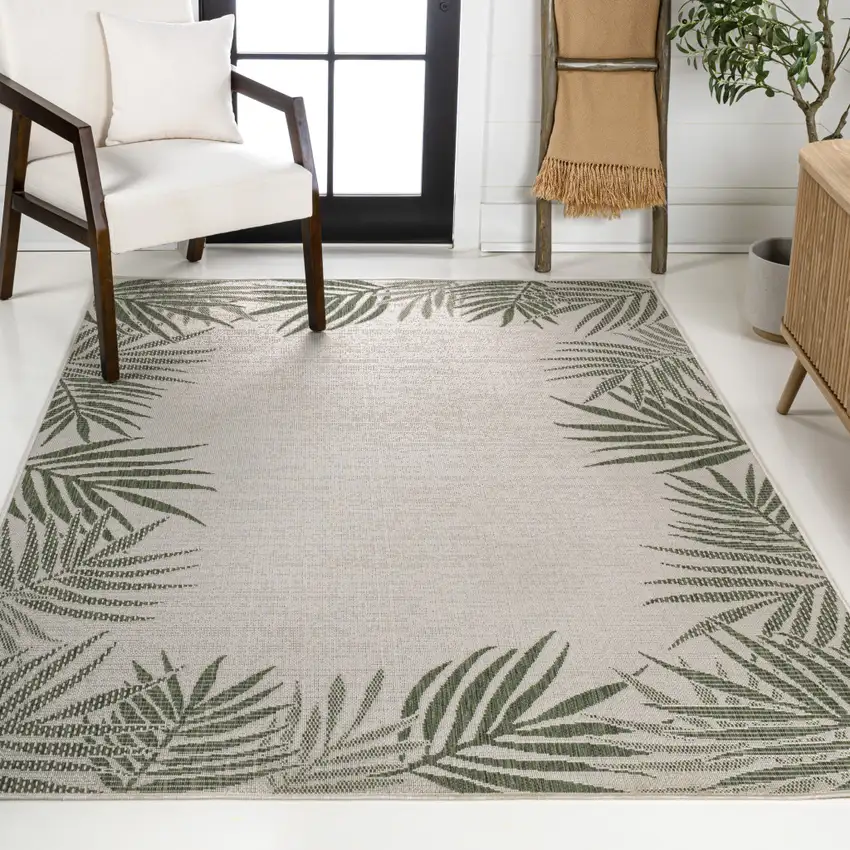 Green And Cream Floral Indoor Outdoor Area Rug Photo 7