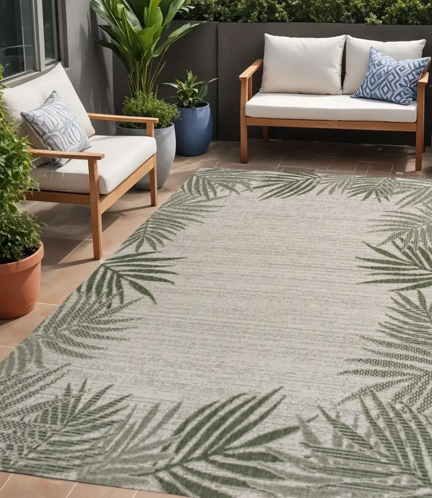 Green And Cream Floral Indoor Outdoor Area Rug Photo 1