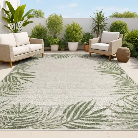 Green And Cream Floral Indoor Outdoor Area Rug Photo 4