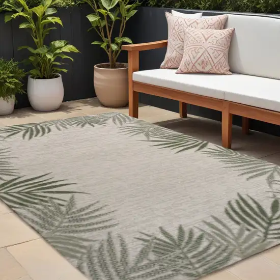 Green And Cream Floral Indoor Outdoor Area Rug Photo 1
