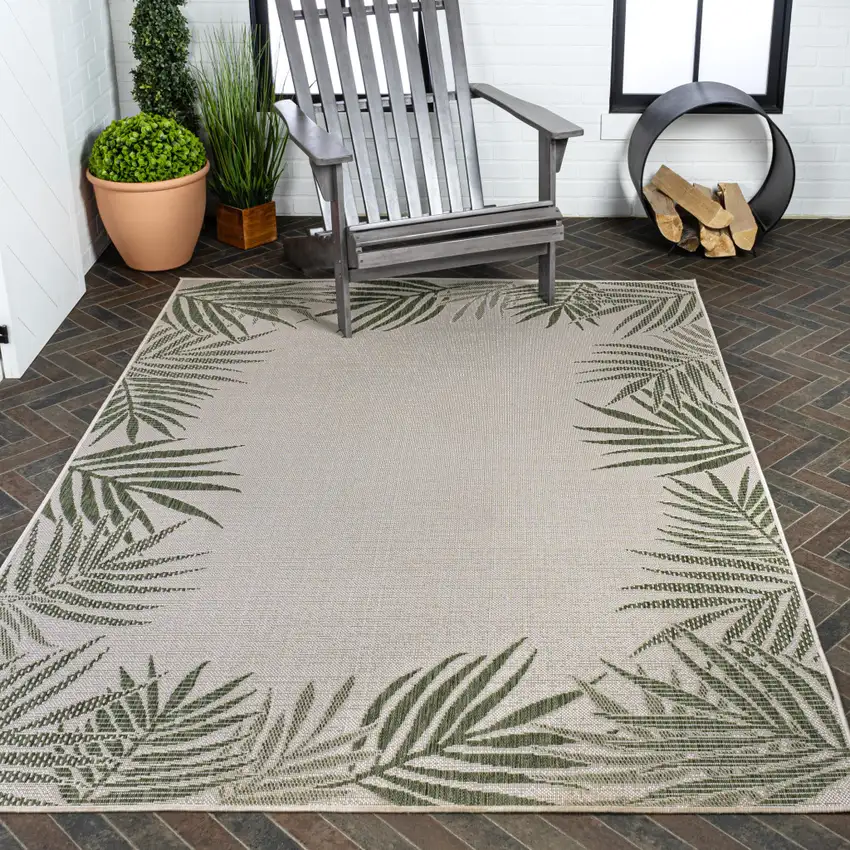 Green And Cream Floral Indoor Outdoor Area Rug Photo 9