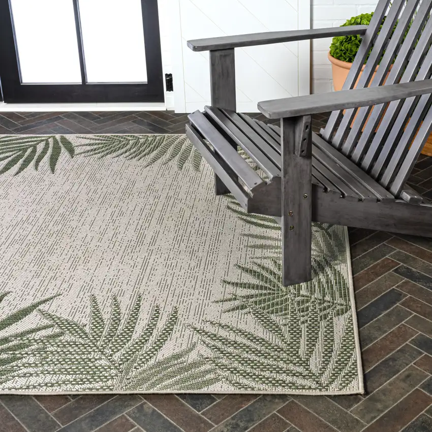 Green And Cream Floral Indoor Outdoor Area Rug Photo 9