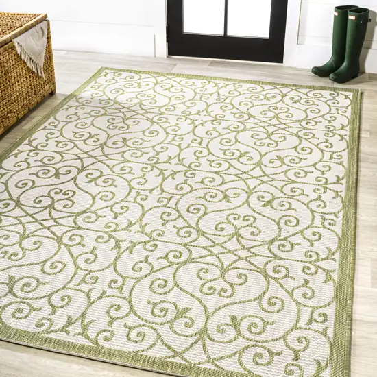 Green And Cream Geometric Indoor Outdoor Area Rug Photo 5