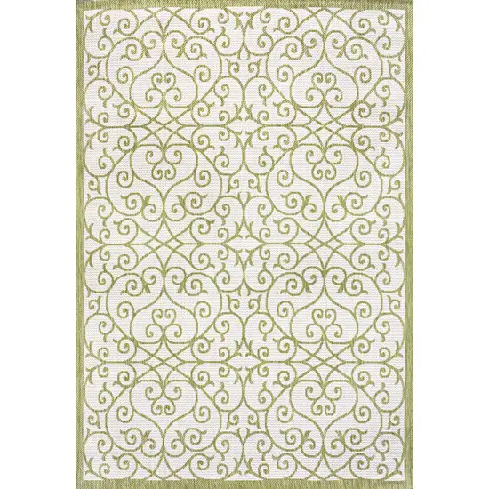 Green And Cream Geometric Indoor Outdoor Area Rug Photo 1