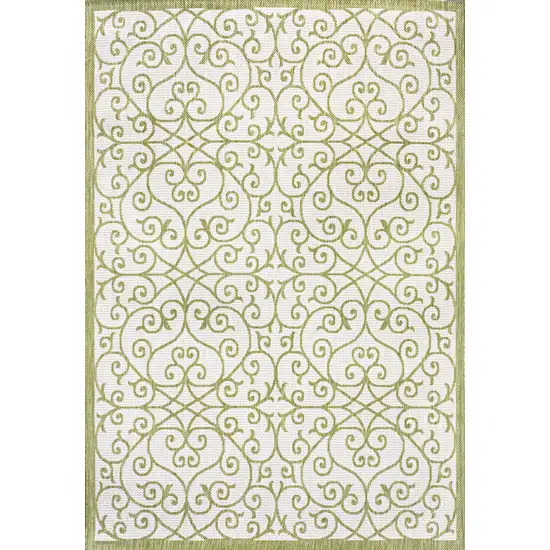 Green And Cream Geometric Indoor Outdoor Area Rug Photo 3