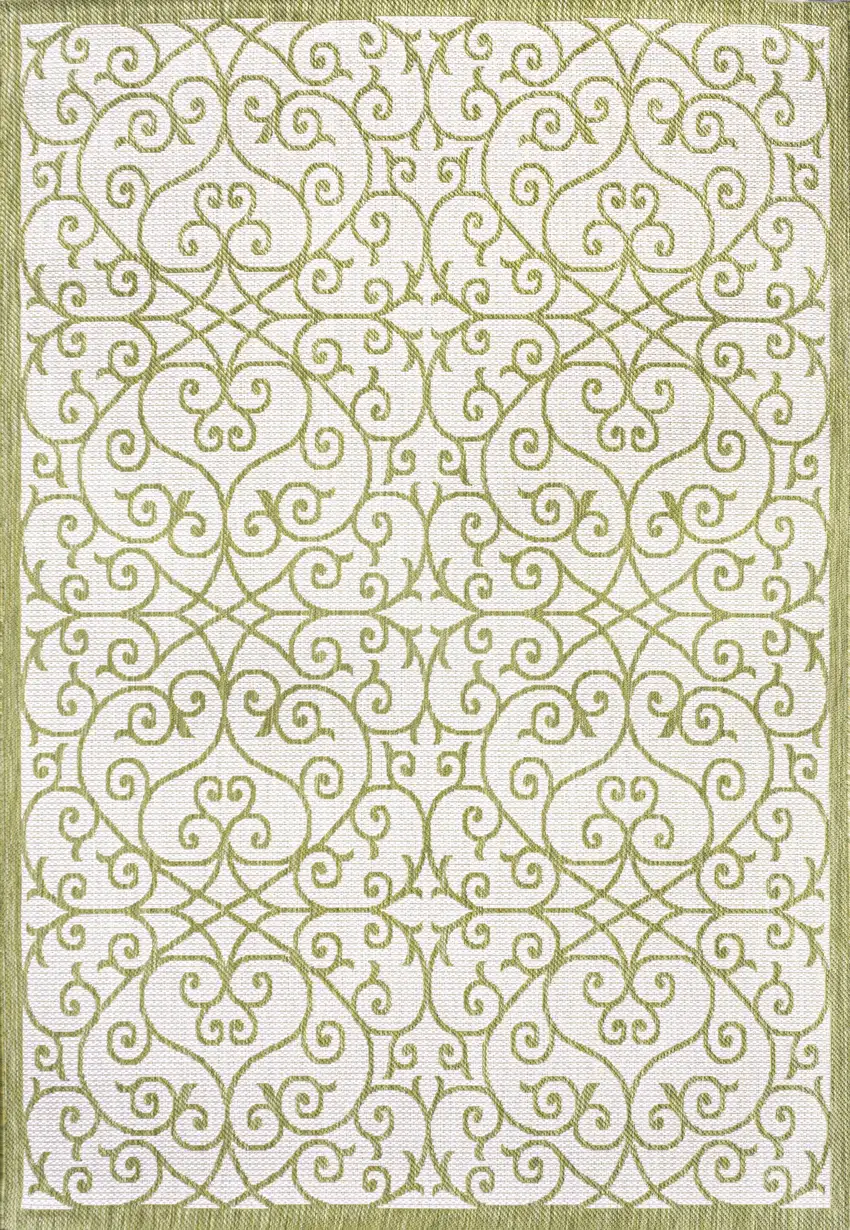 Green And Cream Geometric Indoor Outdoor Area Rug Photo 3
