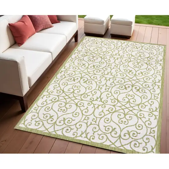 Green And Cream Geometric Indoor Outdoor Area Rug Photo 1
