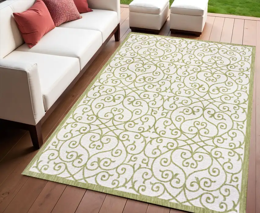 Green And Cream Geometric Indoor Outdoor Area Rug Photo 1