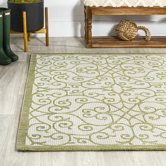 Green And Cream Geometric Indoor Outdoor Area Rug Photo 6
