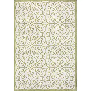 Photo of Green And Cream Geometric Indoor Outdoor Area Rug