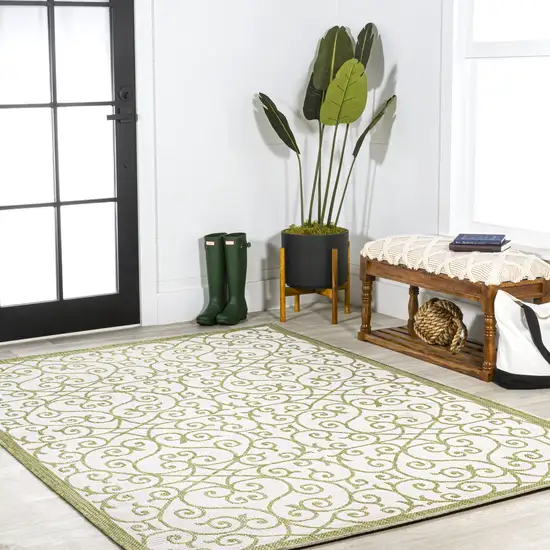 Green And Cream Geometric Indoor Outdoor Area Rug Photo 8