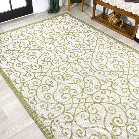 Green And Cream Geometric Indoor Outdoor Area Rug Photo 7
