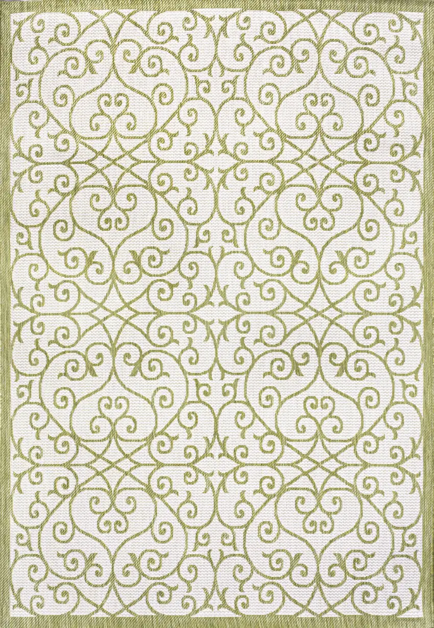 Green And Cream Geometric Indoor Outdoor Area Rug Photo 1