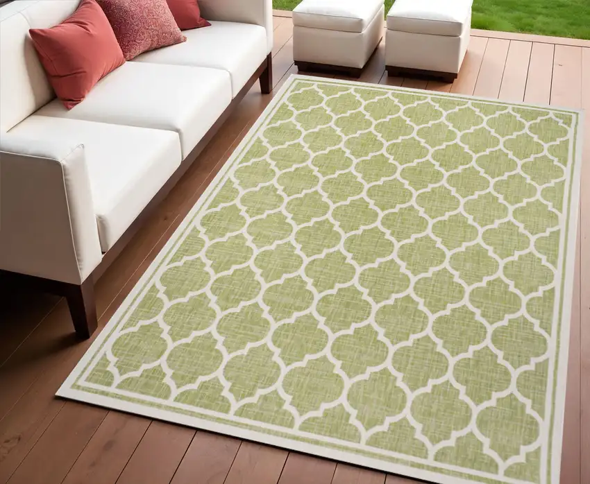 Green And Cream Geometric Indoor Outdoor Area Rug Photo 1
