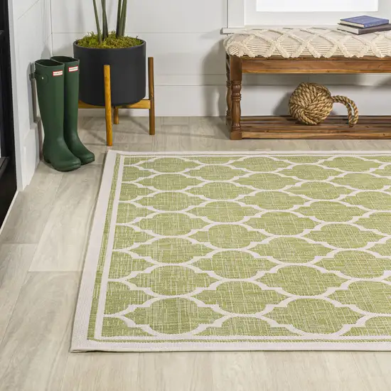 Green And Cream Geometric Indoor Outdoor Area Rug Photo 6
