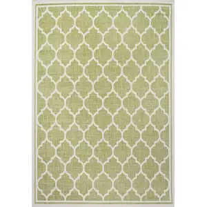 Photo of Green And Cream Geometric Indoor Outdoor Area Rug