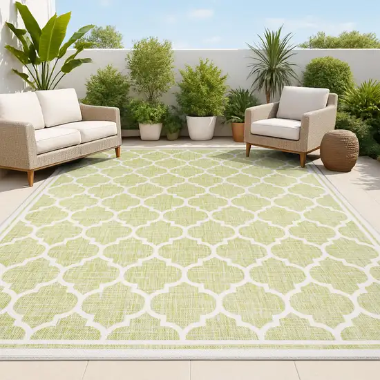 Green And Cream Geometric Indoor Outdoor Area Rug Photo 4