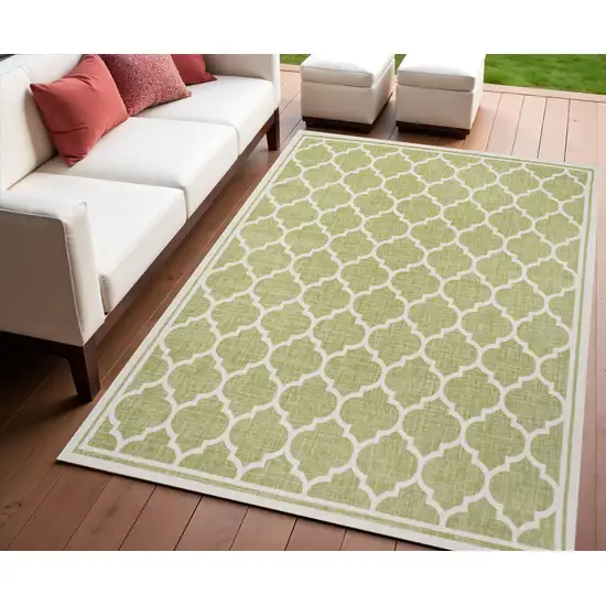 Green And Cream Geometric Indoor Outdoor Area Rug Photo 1