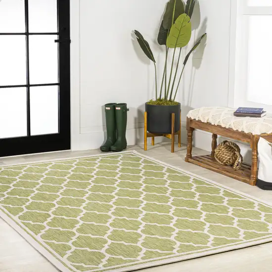 Green And Cream Geometric Indoor Outdoor Area Rug Photo 8