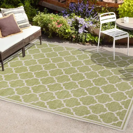 Green And Cream Geometric Indoor Outdoor Area Rug Photo 9