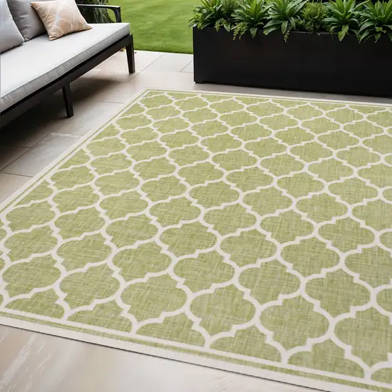 Green And Cream Geometric Indoor Outdoor Area Rug Photo 1