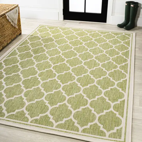 Green And Cream Geometric Indoor Outdoor Area Rug Photo 5