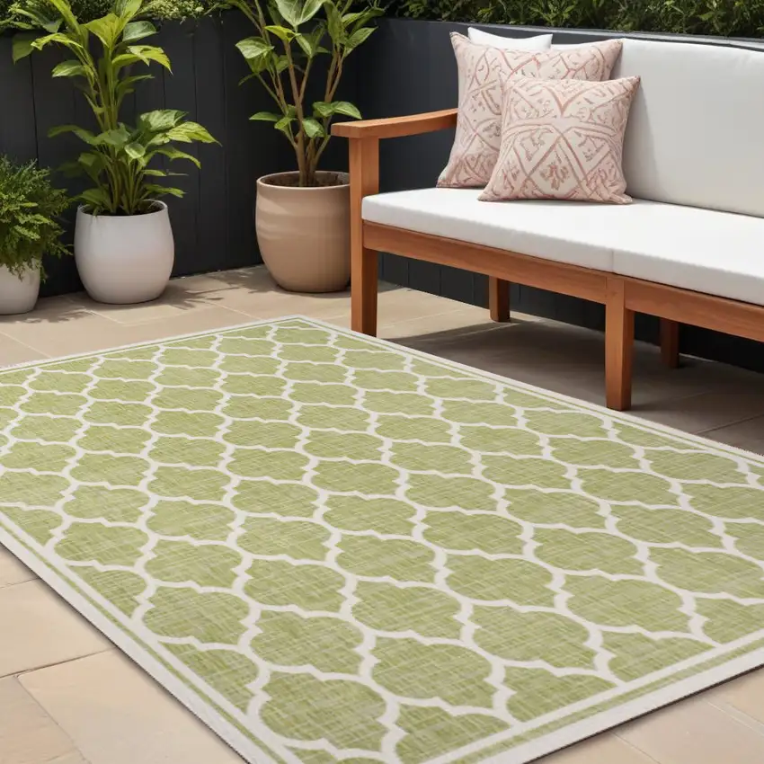 Green And Cream Geometric Indoor Outdoor Area Rug Photo 1
