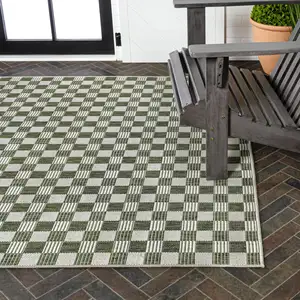 Photo of Green And Cream Geometric Indoor Outdoor Area Rug
