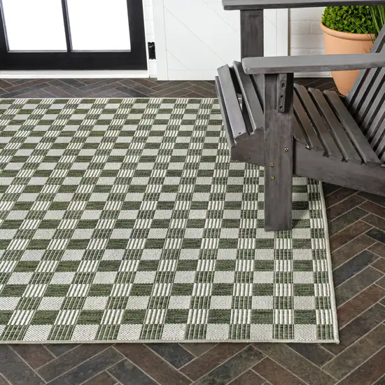 Green And Cream Geometric Indoor Outdoor Area Rug Photo 9