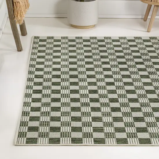 Green And Cream Geometric Indoor Outdoor Area Rug Photo 6