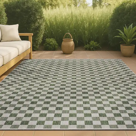 Green And Cream Geometric Indoor Outdoor Area Rug Photo 4