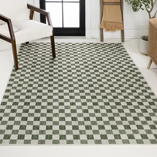 Green And Cream Geometric Indoor Outdoor Area Rug Photo 7