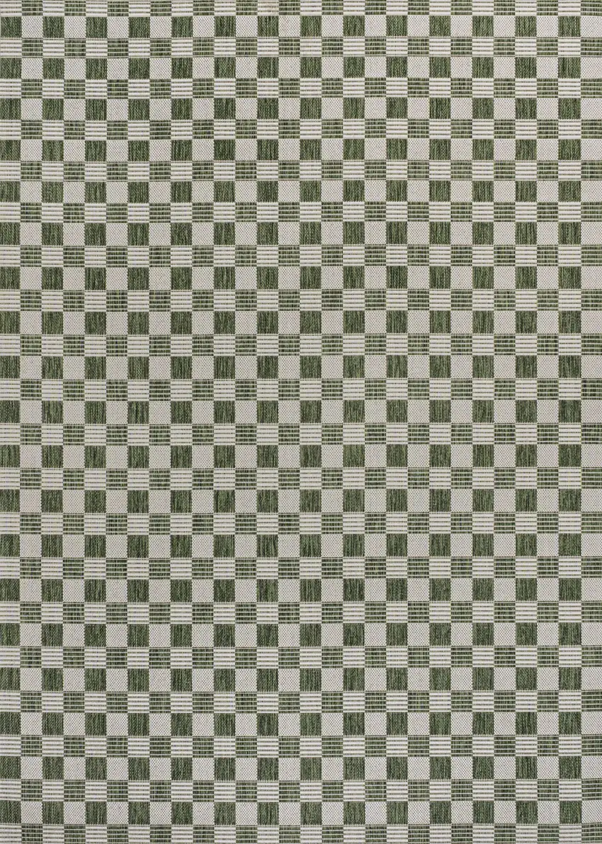 Green And Cream Geometric Indoor Outdoor Area Rug Photo 1