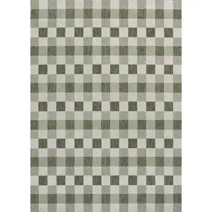 Photo of Green And Cream Geometric Indoor Outdoor Area Rug