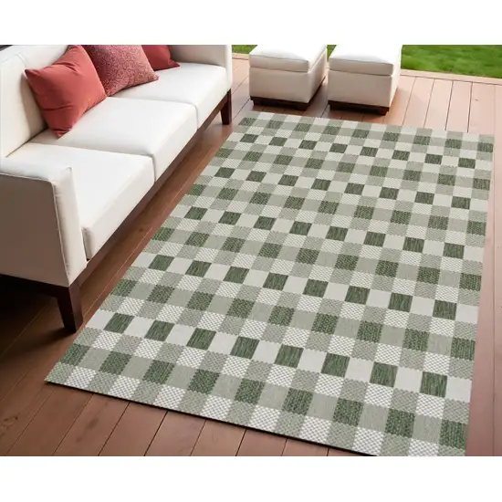 Green And Cream Geometric Indoor Outdoor Area Rug Photo 1
