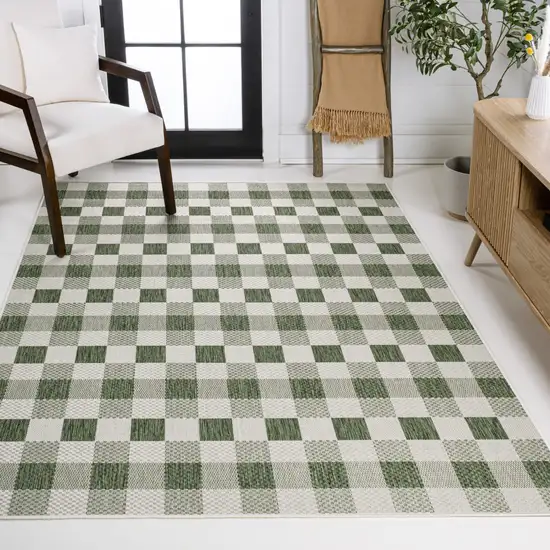 Green And Cream Geometric Indoor Outdoor Area Rug Photo 7