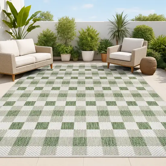 Green And Cream Geometric Indoor Outdoor Area Rug Photo 4
